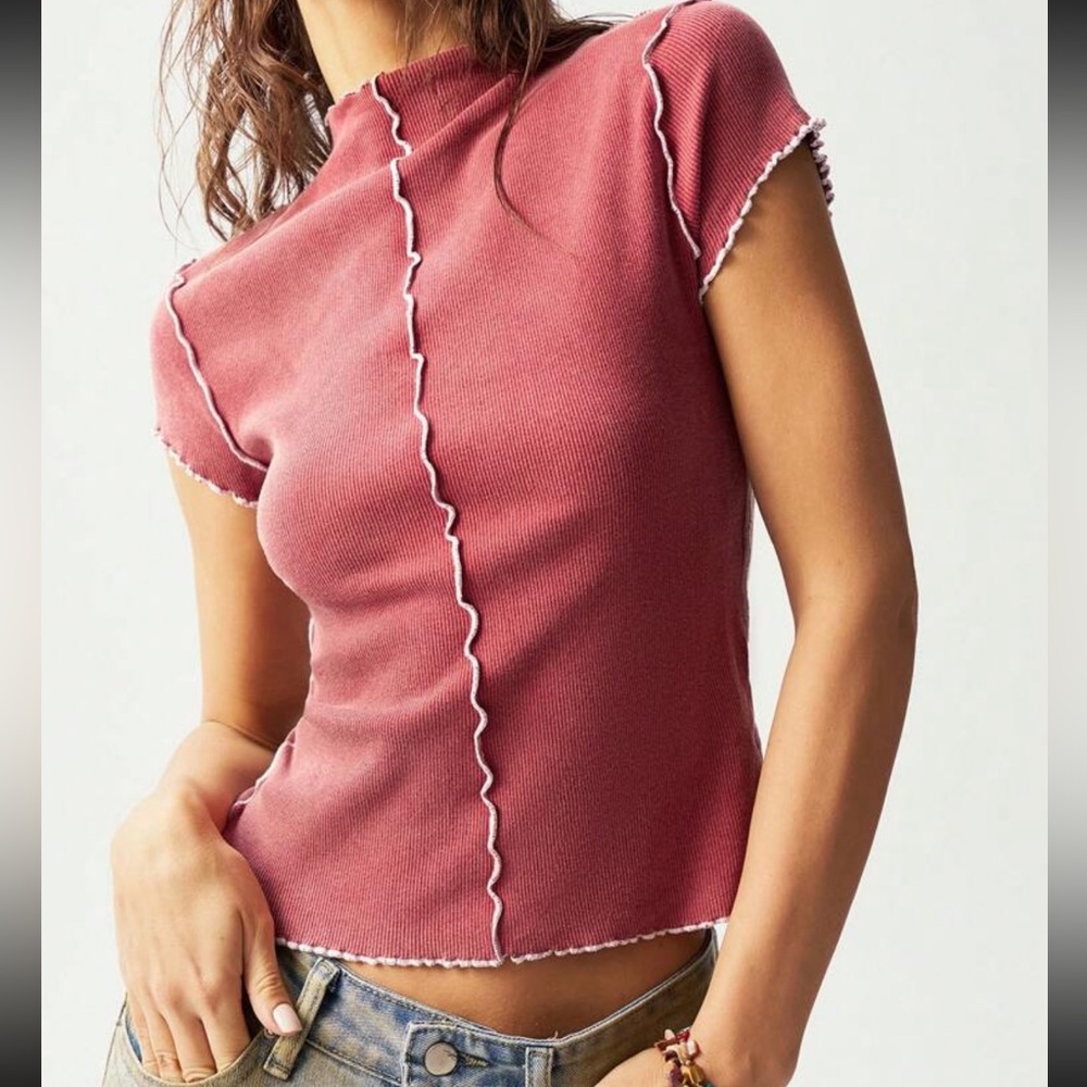 SHEIN BOHEMIAN SHORT  SLEEVE WASHED TOP WITH FUN DETAIL.